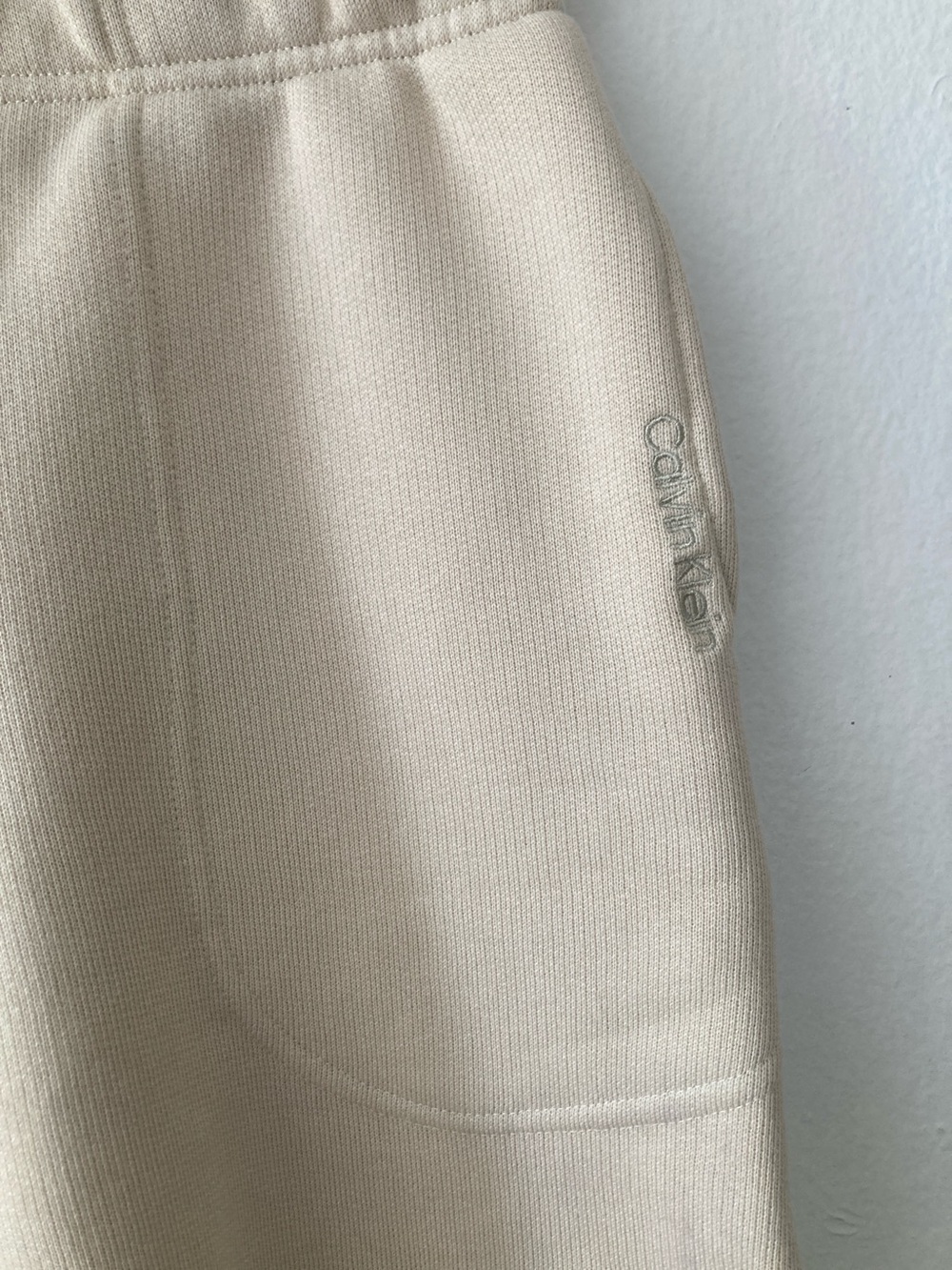 Calvin Klein Cream Beige Embroidered Logo Sweatpants